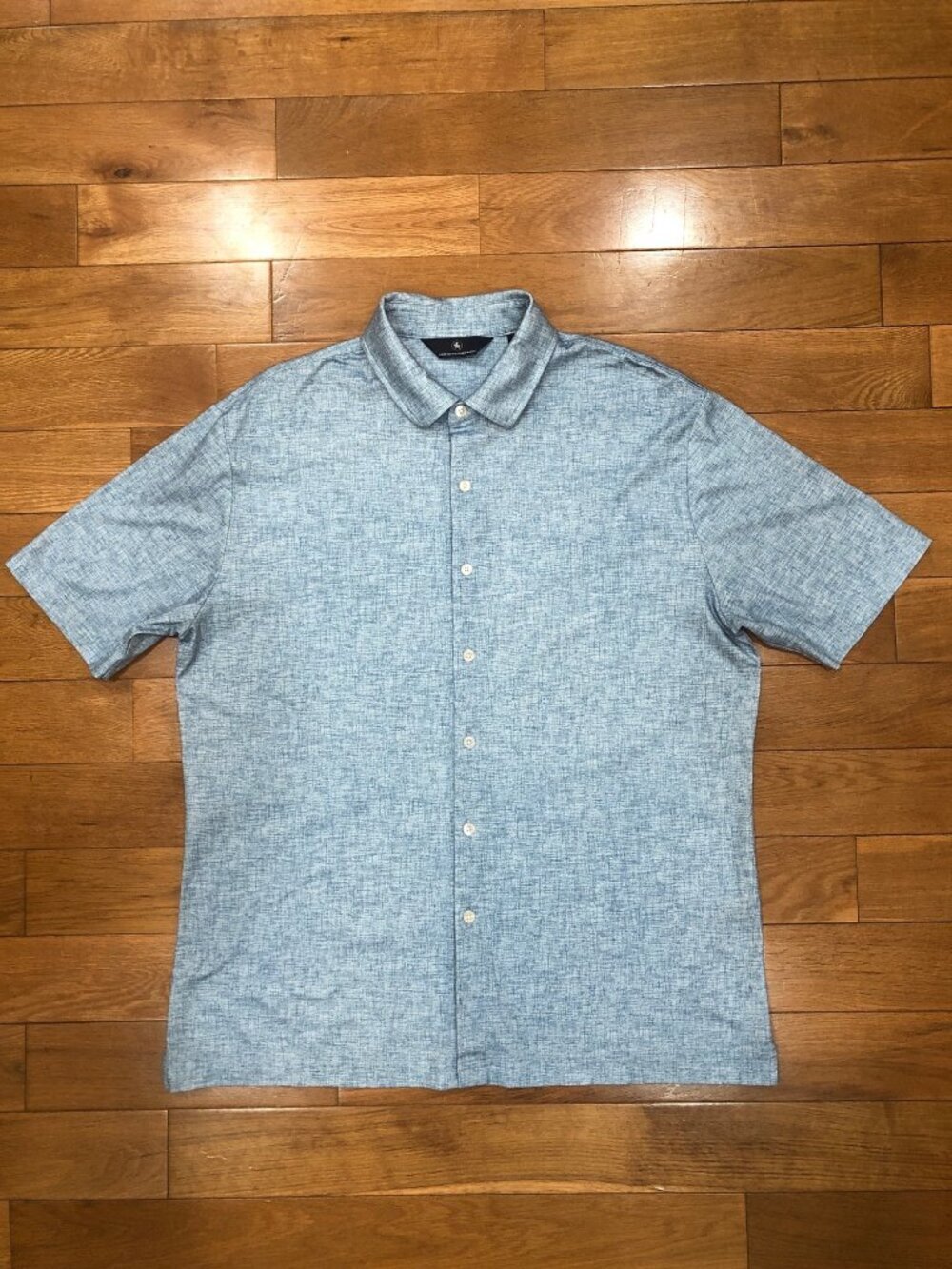 Hart Schaffner Marx Cotton Short Sleeve Button Front Blue Shirt Minimalist Sz L